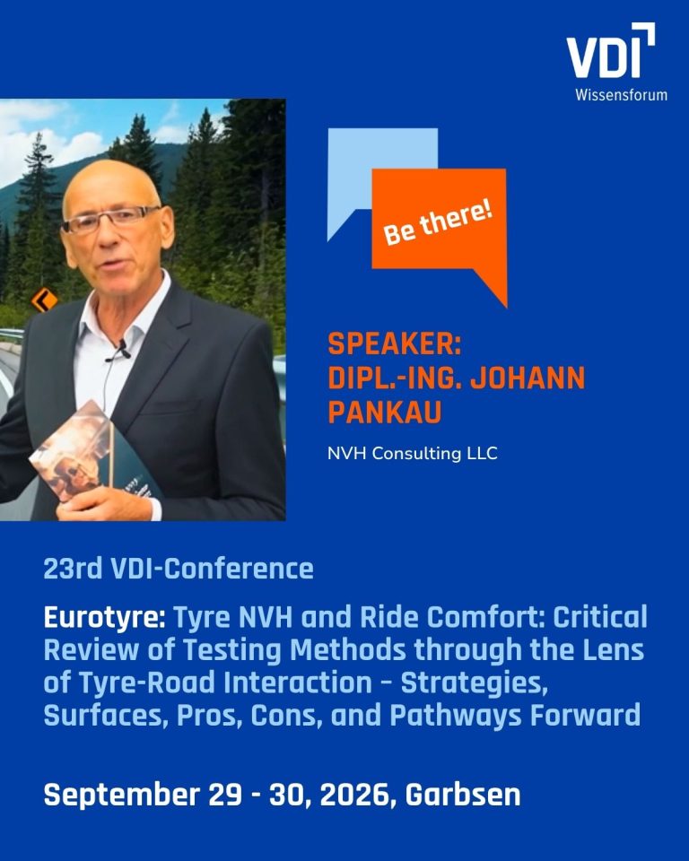 I’ll be speaking at the 23rd VDI Conference — Eurotyre: Linking Tyre-Chassis-Road — this September in Garbsen, Germany!